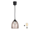 Brilagi - LED κρεμαστό φωτιστικό με καλώδιο RETRO GLASS 1xE27/60W/230V Ø 17 cm μαύρο/καπνιστό μπεζ