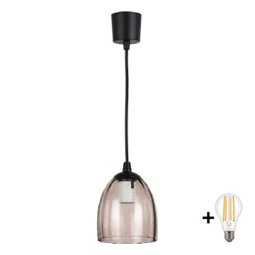 Brilagi - LED κρεμαστό φωτιστικό με καλώδιο RETRO GLASS 1xE27/60W/230V Ø 17 cm μαύρο/καπνιστό μπεζ