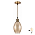 BRILAGI - LED κρεμαστό φωτιστικό με καλώδιο RETRO GLASS 1xE27/60W/230V Ø 17 cm χρυσό/καπνιστό μπεζ