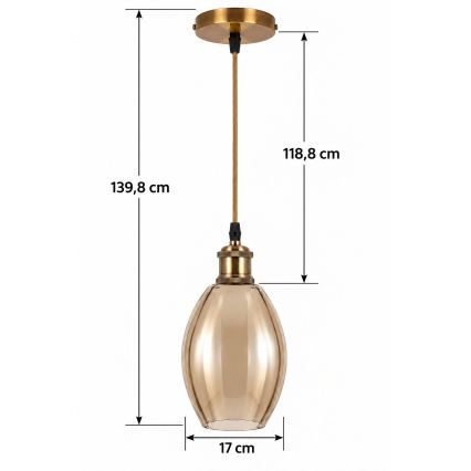 BRILAGI - LED κρεμαστό φωτιστικό με καλώδιο RETRO GLASS 1xE27/60W/230V Ø 17 cm χρυσό/καπνιστό μπεζ