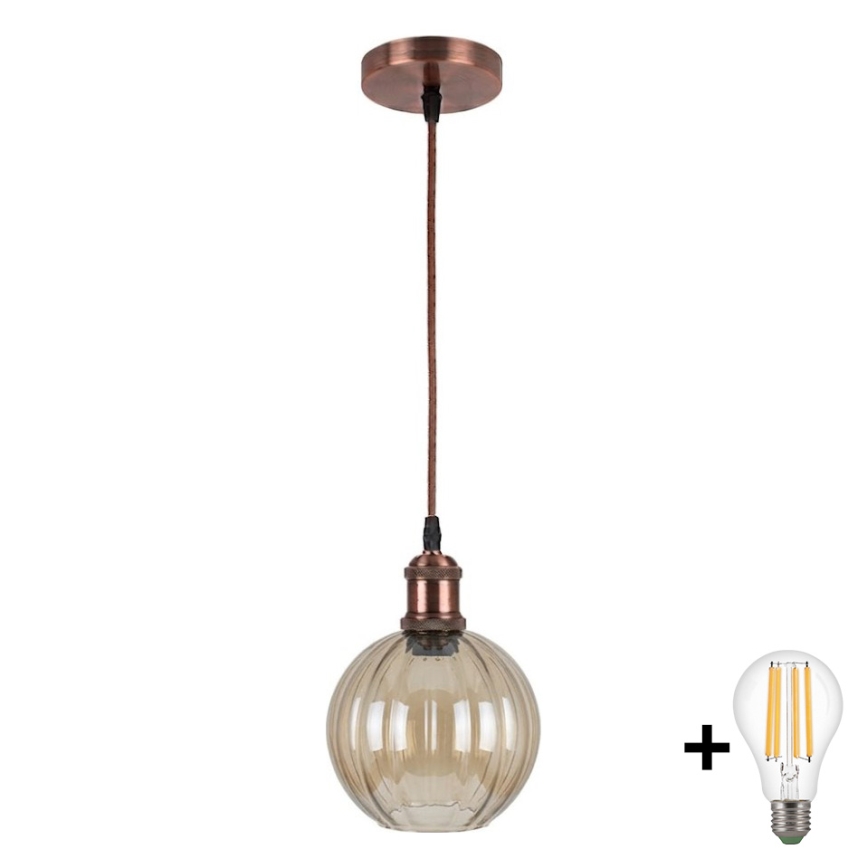 Brilagi - LED κρεμαστό φωτιστικό με καλώδιο RETRO GLASS 1xE27/60W/230V Ø 18 cm λευκό/καπνιστό καφέ