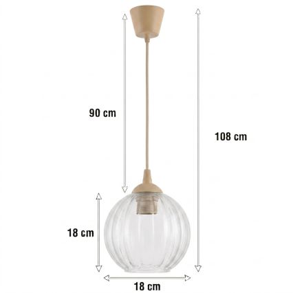 Brilagi - LED κρεμαστό φωτιστικό με καλώδιο RETRO GLASS 1xE27/60W/230V Ø 18 cm μπεζ/διαφανές