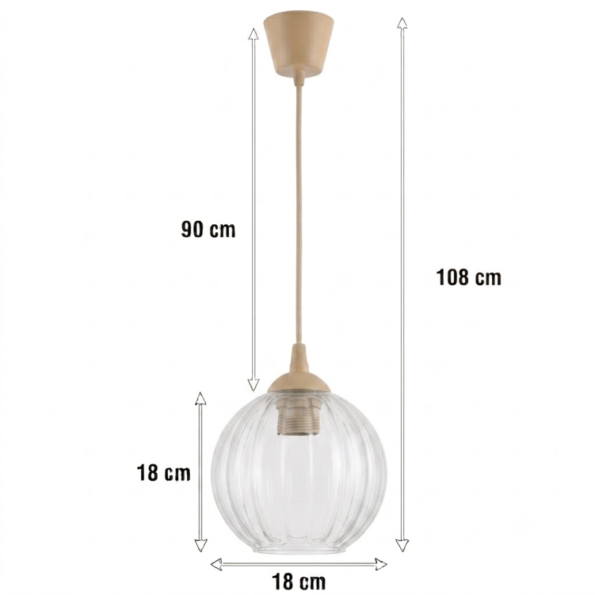 Brilagi - LED κρεμαστό φωτιστικό με καλώδιο RETRO GLASS 1xE27/60W/230V Ø 18 cm μπεζ/διαφανές