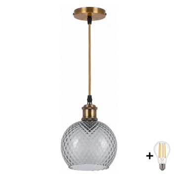 BRILAGI - LED κρεμαστό φωτιστικό με καλώδιο RETRO GLASS 1xE27/60W/230V Ø 18 cm χρυσό/καπνιστό γκρι