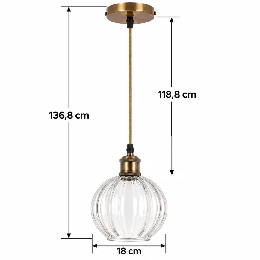 BRILAGI - LED Κρεμαστό φωτιστικό με καλώδιο RETRO GLASS 1xE27/60W/230V Ø 18 cm χρυσό/διάφανο