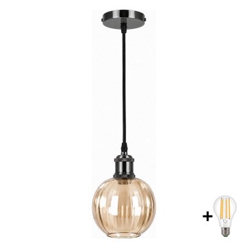 BRILAGI - LED κρεμαστό φωτιστικό με καλώδιο RETRO GLASS 1xE27/60W/230V Ø 18 εκ. μαύρο/καπνιστό καφέ