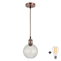 Brilagi - LED κρεμαστό φωτιστικό με καλώδιο RETRO GLASS 1xE27/60W/230V Ø 18 εκ. χάλκινο/διάφανο