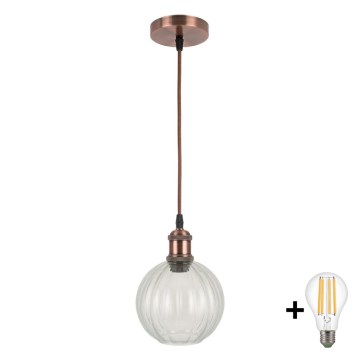 Brilagi - LED κρεμαστό φωτιστικό με καλώδιο RETRO GLASS 1xE27/60W/230V Ø 18 εκ. χάλκινο/διάφανο