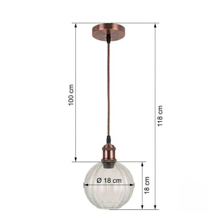 BRILAGI - LED κρεμαστό φωτιστικό με καλώδιο RETRO GLASS 1xE27/60W/230V Ø 18 εκ. χάλκινο/διάφανο