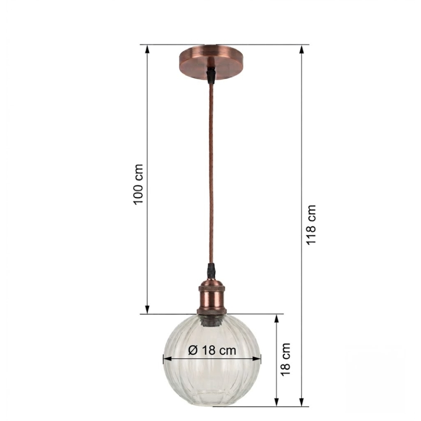BRILAGI - LED κρεμαστό φωτιστικό με καλώδιο RETRO GLASS 1xE27/60W/230V Ø 18 εκ. χάλκινο/διάφανο