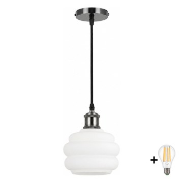 BRILAGI - LED κρεμαστό φωτιστικό με καλώδιο RETRO GLASS 1xE27/60W/230V Ø 20 cm μαύρο/λευκό