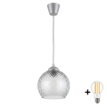 Brilagi - LED κρεμαστό φωτιστικό με καλώδιο RETRO GLASS 1xE27/60W/230V Ø 25 cm ασημί/καπνιστό γκρι