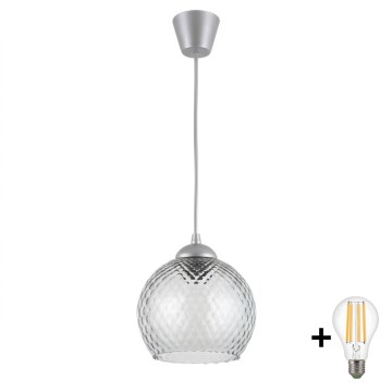 Brilagi - LED κρεμαστό φωτιστικό με καλώδιο RETRO GLASS 1xE27/60W/230V Ø 25 cm ασημί/καπνιστό γκρι
