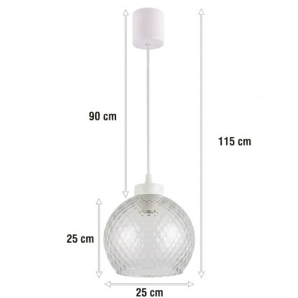 Brilagi - LED κρεμαστό φωτιστικό με καλώδιο RETRO GLASS 1xE27/60W/230V διάμ. 25 cm λευκό/καπνιστό γκρι
