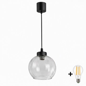 Brilagi - LED κρεμαστό φωτιστικό με καλώδιο RETRO GLASS 1xE27/60W/230V Ø 25 cm μαύρο/διαφανές