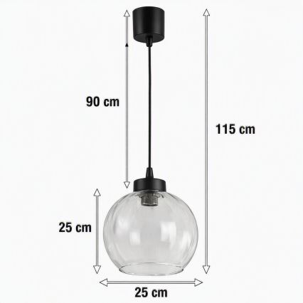 Brilagi - LED κρεμαστό φωτιστικό με καλώδιο RETRO GLASS 1xE27/60W/230V Ø 25 cm μαύρο/διαφανές