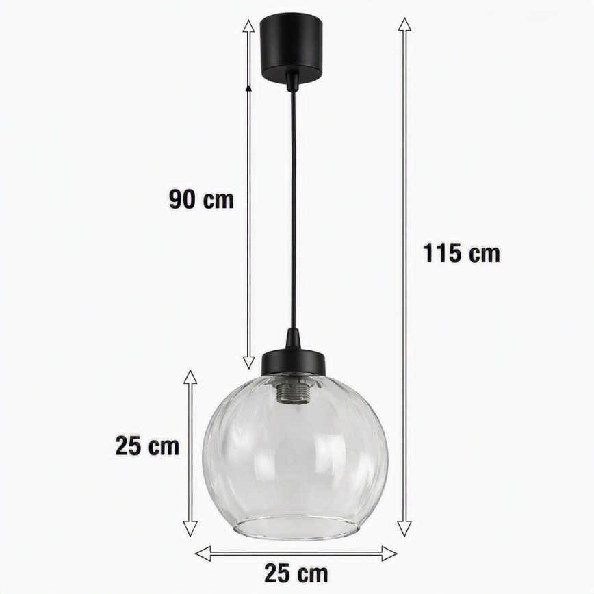 Brilagi - LED κρεμαστό φωτιστικό με καλώδιο RETRO GLASS 1xE27/60W/230V Ø 25 cm μαύρο/διαφανές