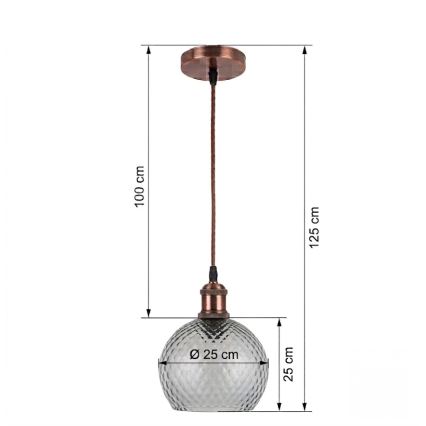 BRILAGI - LED κρεμαστό φωτιστικό σε σύρμα RETRO GLASS 1xE27/60W/230V Ø 25 cm χάλκινο/καπνιστό γκρι