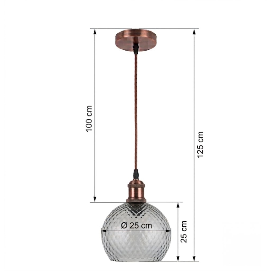 BRILAGI - LED κρεμαστό φωτιστικό σε σύρμα RETRO GLASS 1xE27/60W/230V Ø 25 cm χάλκινο/καπνιστό γκρι