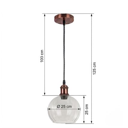 BRILAGI - LED κρεμαστό φωτιστικό με καλώδιο RETRO GLASS 1xE27/60W/230V Ø 25 εκ. χάλκινο/διάφανο