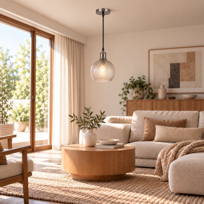 BRILAGI - Κρεμαστό φωτιστικό LED με καλώδιο RETRO GLASS 1xE27/60W/230V διάμ. 25 εκ. μαύρο/καπνιστό γκρι