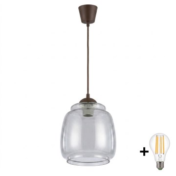 Brilagi - LED κρεμαστό φωτιστικό με καλώδιο RETRO GLASS 1xE27/60W/230V Ø 26 cm καφέ/καπνιστό γκρι