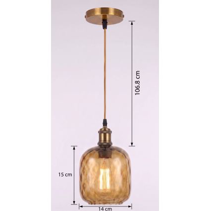 BRILAGI - LED κρεμαστό φωτιστικό με καλώδιο RETRO GLASS 1xE27/60W/230V διάμ. 14 cm χρυσό/καπνιστό καφέ