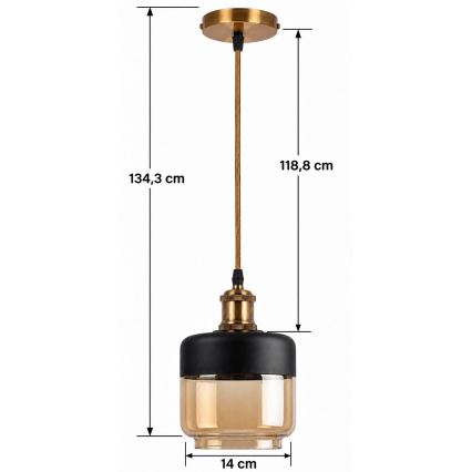 BRILAGI - LED κρεμαστό φωτιστικό σε καλώδιο RETRO GLASS 1xE27/60W/230V Ø 14 cm χρυσό/καπνιστό μπεζ