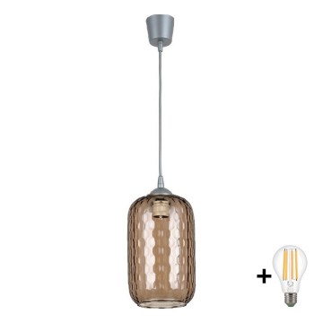 Brilagi - LED κρεμαστό φωτιστικό με καλώδιο RETRO GLASS 1xE27/60W/230V διάμ. 14 cm ασημί/καπνιστό καφέ