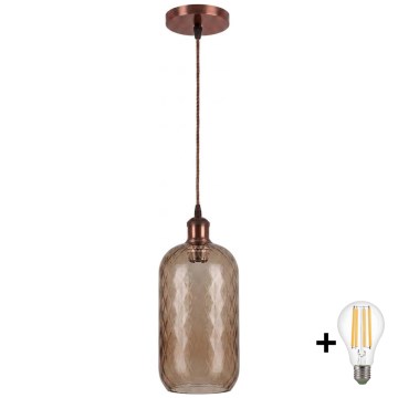Brilagi - LED κρεμαστό φωτιστικό με καλώδιο RETRO GLASS 1xE27/60W/230V διάμ. 14 cm χάλκινο/καπνιστό καφέ
