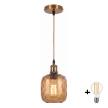 BRILAGI - LED κρεμαστό φωτιστικό με καλώδιο RETRO GLASS 1xE27/60W/230V διάμ. 14 cm χρυσό/καπνιστό καφέ