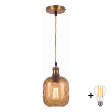 BRILAGI - LED κρεμαστό φωτιστικό με καλώδιο RETRO GLASS 1xE27/60W/230V διάμ. 14 cm χρυσό/καπνιστό καφέ