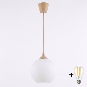 Brilagi - LED Κρεμαστό φωτιστικό με καλώδιο RETRO GLASS 1xE27/60W/230V διάμ. 15 cm μπεζ/λευκό