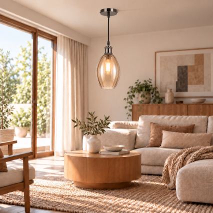 BRILAGI - LED Φωτιστικό οροφής με καλώδιο RETRO GLASS 1xE27/60W/230V Ø 17 cm μαύρο/καπνιστό μπεζ