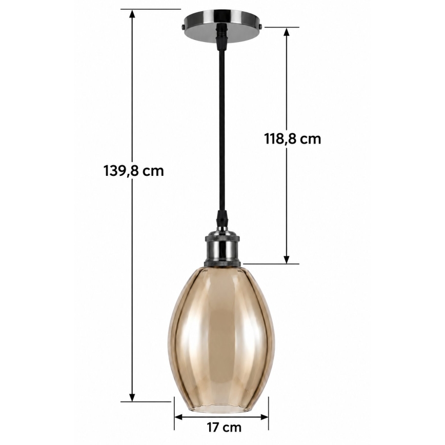 BRILAGI - LED Φωτιστικό οροφής με καλώδιο RETRO GLASS 1xE27/60W/230V Ø 17 cm μαύρο/καπνιστό μπεζ
