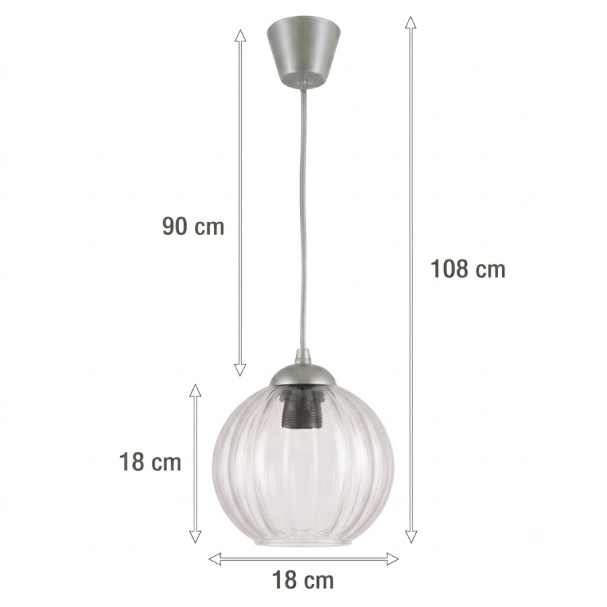 Brilagi - LED κρεμαστό φωτιστικό με καλώδιο RETRO GLASS 1xE27/60W/230V διάμ. 18 cm ασημί/διάφανο
