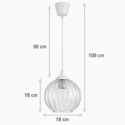 Brilagi - LED κρεμαστό φωτιστικό με καλώδιο RETRO GLASS 1xE27/60W/230V διάμ. 18 cm λευκό/διάφανο