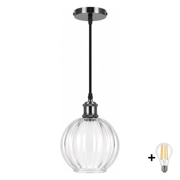 BRILAGI - LED Κρεμαστό φωτιστικό με καλώδιο RETRO GLASS 1xE27/60W/230V διάμ. 18 cm μαύρο/διάφανο