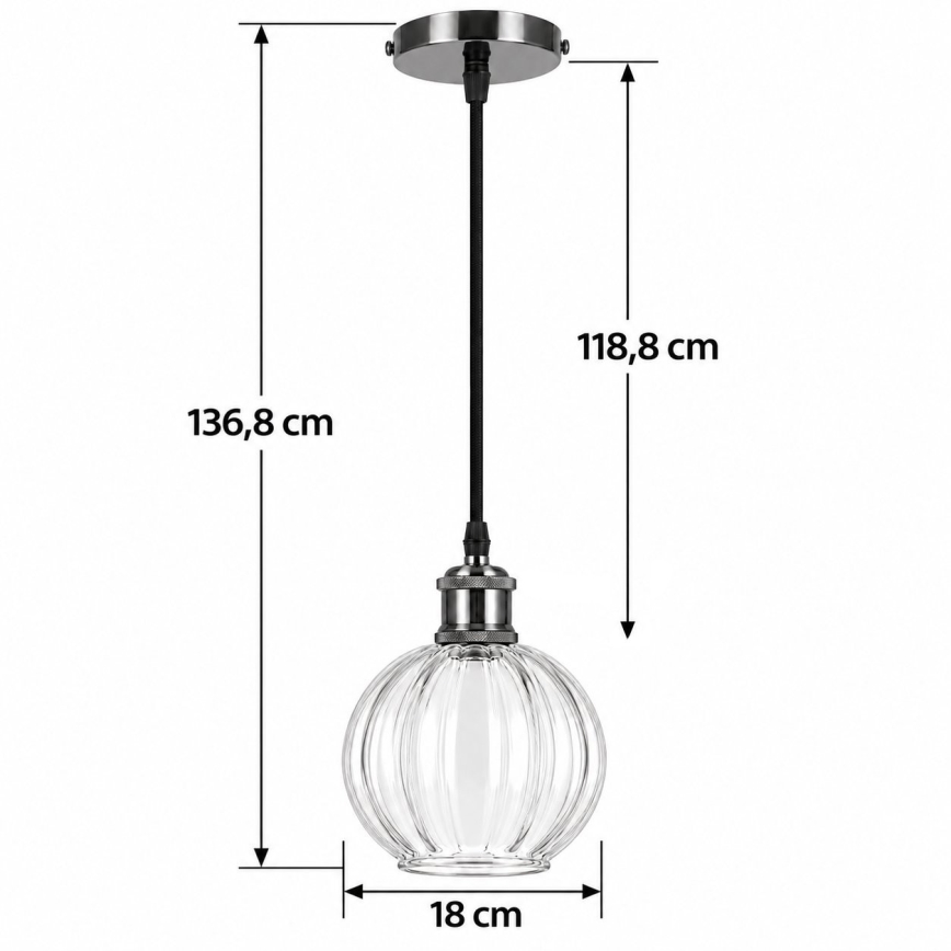 BRILAGI - LED Κρεμαστό φωτιστικό με καλώδιο RETRO GLASS 1xE27/60W/230V διάμ. 18 cm μαύρο/διάφανο