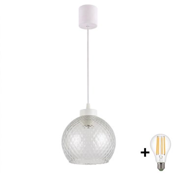 Brilagi - LED κρεμαστό φωτιστικό με καλώδιο RETRO GLASS 1xE27/60W/230V διάμ. 25 cm λευκό/καπνιστό γκρι