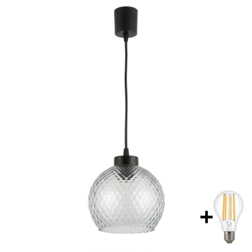 Brilagi - LED Κρεμαστό φωτιστικό με καλώδιο RETRO GLASS 1xE27/60W/230V διάμ. 25 cm μαύρο/καπνιστό γκρι