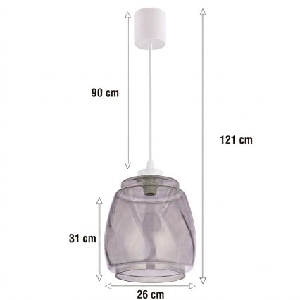 Brilagi - LED κρεμαστό φωτιστικό με καλώδιο RETRO GLASS 1xE27/60W/230V Ø 26 cm λευκό/καπνιστό γκρι