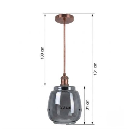 BRILAGI - LED κρεμαστό φωτιστικό σε καλώδιο RETRO GLASS 1xE27/60W/230V Ø 26 cm χάλκινο/καπνιστό γκρι