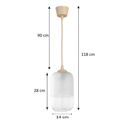 Brilagi - LED κρεμαστό φωτιστικό με καλώδιο RETRO GLASS 1xE27/60W/230V, διάμετρος 14 εκ., μπεζ/λευκό