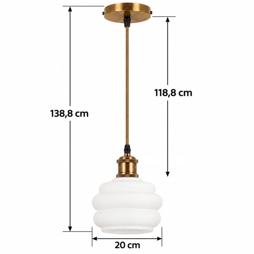 BRILAGI - LED Κρεμαστό φωτιστικό με καλώδιο RETRO GLASS 1xE27/60W/230V Διάμετρος 20 εκ. χρυσό/λευκό