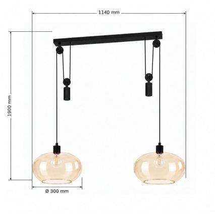 BRILAGI - LED Κρεμαστό φωτιστικό με καλώδιο RETRO GLASS 2xE27/40W/230V μαύρο/καπνιστό μπεζ