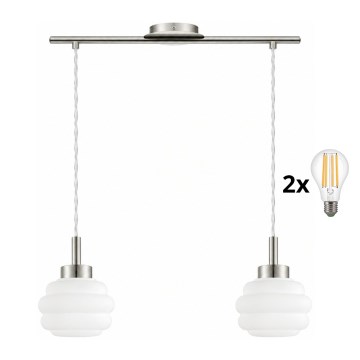 BRILAGI - LED Κρεμαστό φωτιστικό με καλώδιο RETRO GLASS 2xE27/60W/230V ματ χρώμιο/λευκό