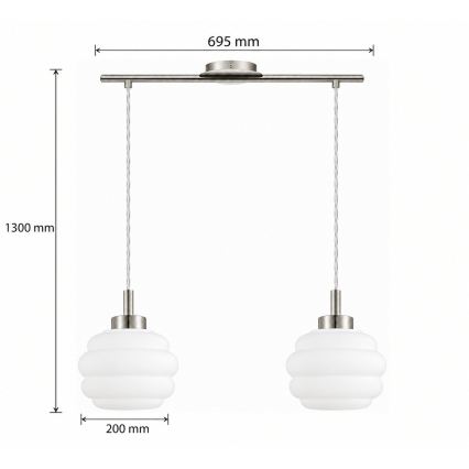 BRILAGI - LED Κρεμαστό φωτιστικό με καλώδιο RETRO GLASS 2xE27/60W/230V ματ χρώμιο/λευκό