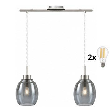 BRILAGI - LED κρεμαστό φωτιστικό με καλώδιο RETRO GLASS 2xE27/60W/230V ματ χρώμιο/καπνιστό γκρι