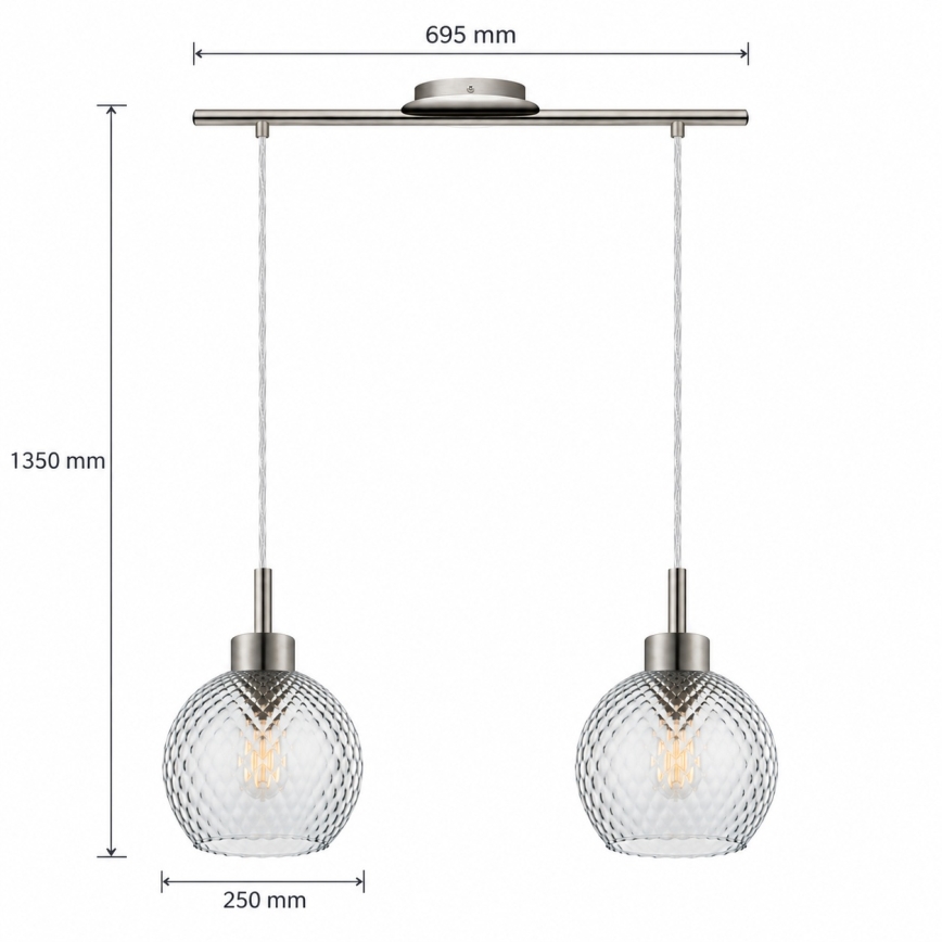 BRILAGI - LED κρεμαστό φωτιστικό με καλώδιο RETRO GLASS 2xE27/60W/230V ματ χρώμιο/καπνιστό γκρι